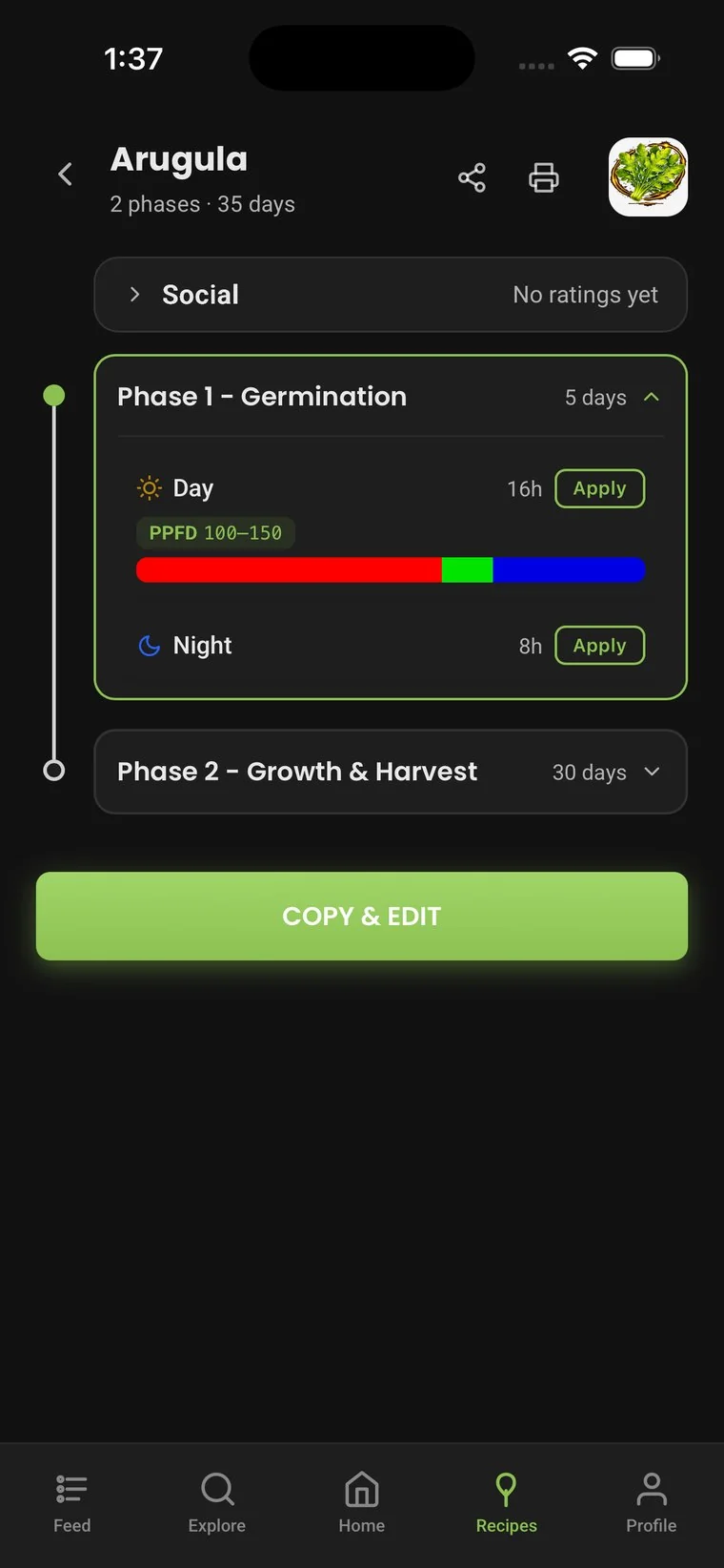 Recipe with two phases