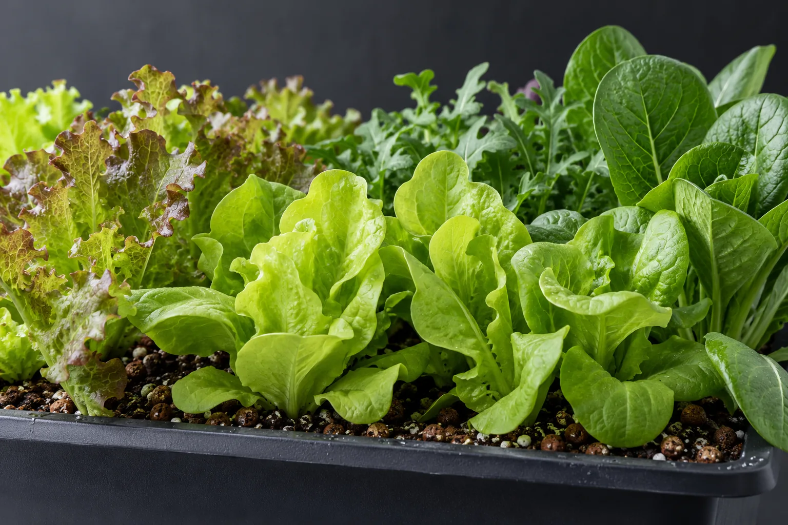 Leafy lettuces in a growing tray
